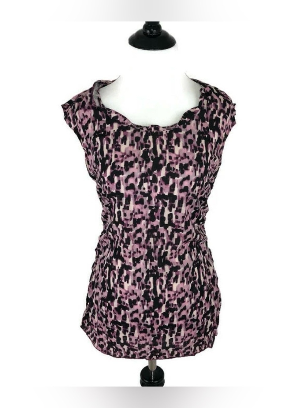 Ann Taylor Women's Top Size 4 Sleeveless Silk Blend Purple Ruched Sides Pink